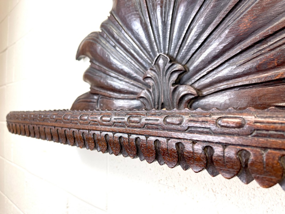 Victorian Carved Oak Wall Hanging Shelf View V