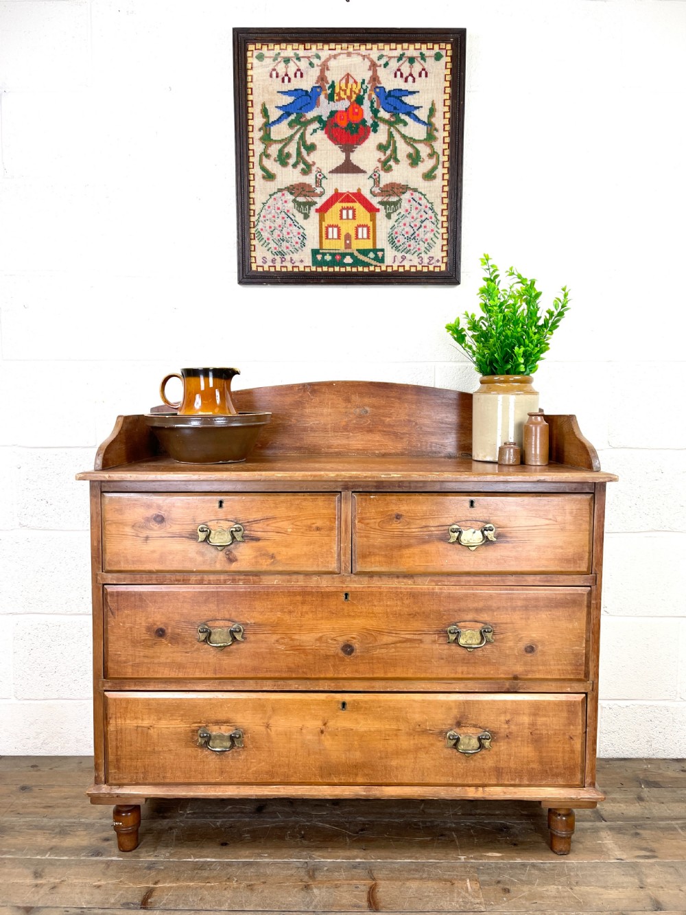 Victorian Pine Chest of Drawers with Gallery Back View II