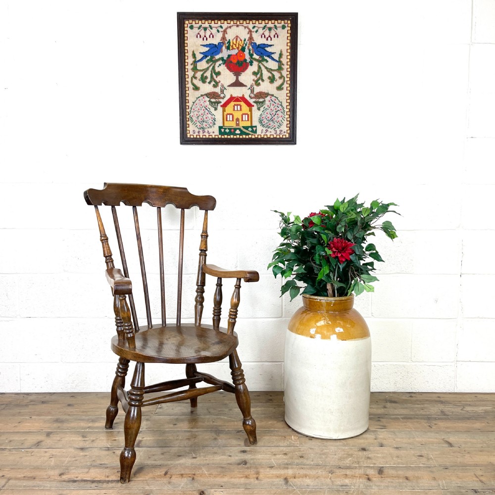 Antique Ash and Elm Armchair with Penny Seat View II