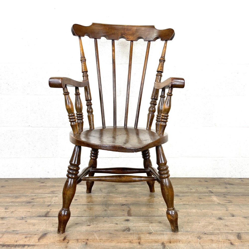Antique Ash and Elm Armchair with Penny Seat