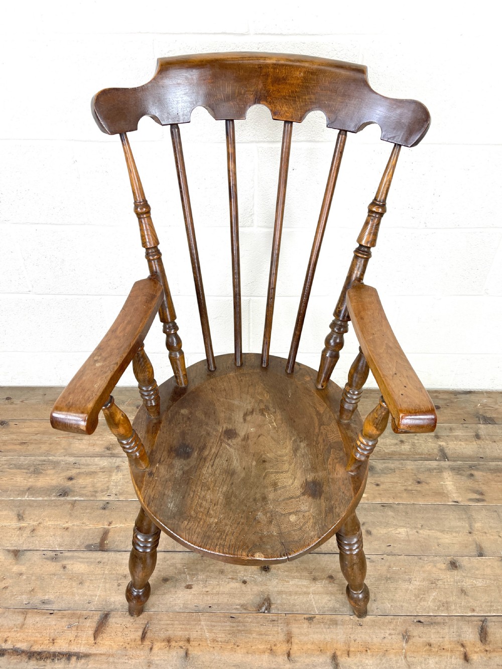 Antique Ash and Elm Armchair with Penny Seat View III
