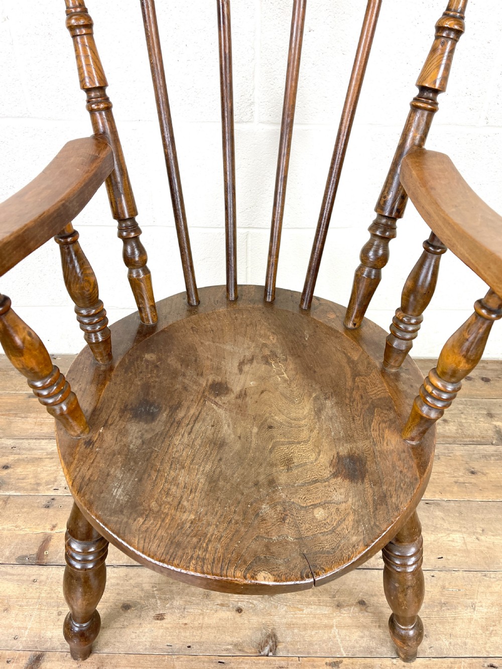Antique Ash and Elm Armchair with Penny Seat View V