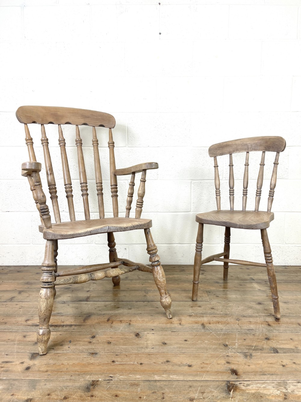 Four Rustic Spindle Back Farmhouse Chairs View II