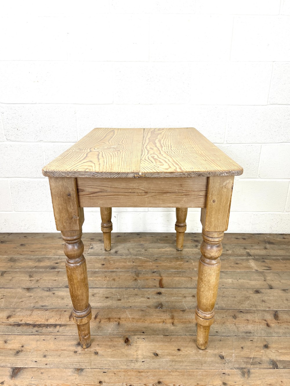 Small Antique Pitch Pine Kitchen Table View IX