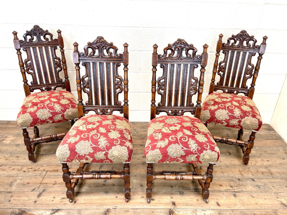 Set of Four Victorian Carved Oak Dining Chairs View II