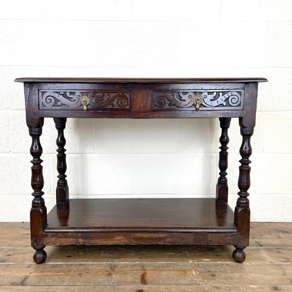 Victorian Carved Oak Two Drawer Side Table
