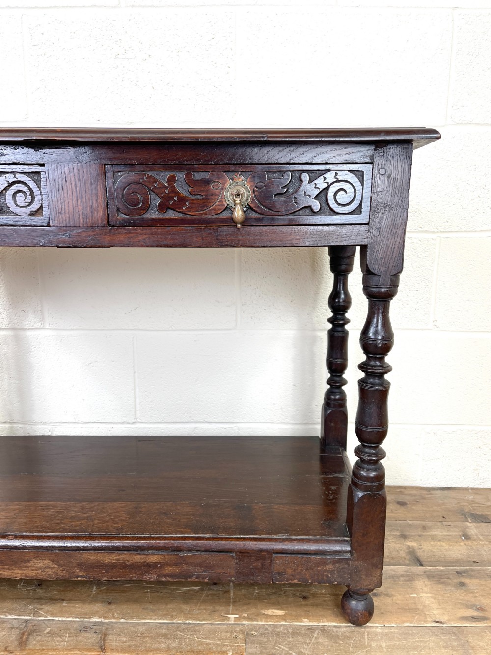 Victorian Carved Oak Two Drawer Side Table View III