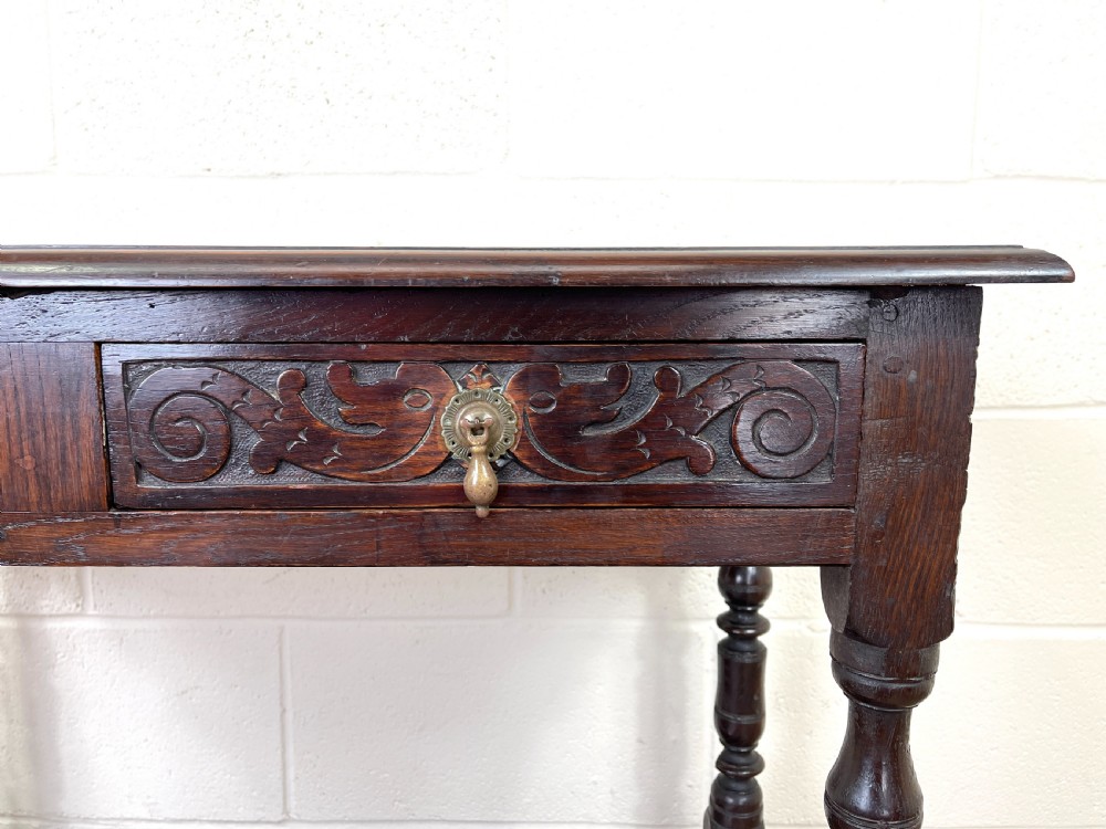 Victorian Carved Oak Two Drawer Side Table View V