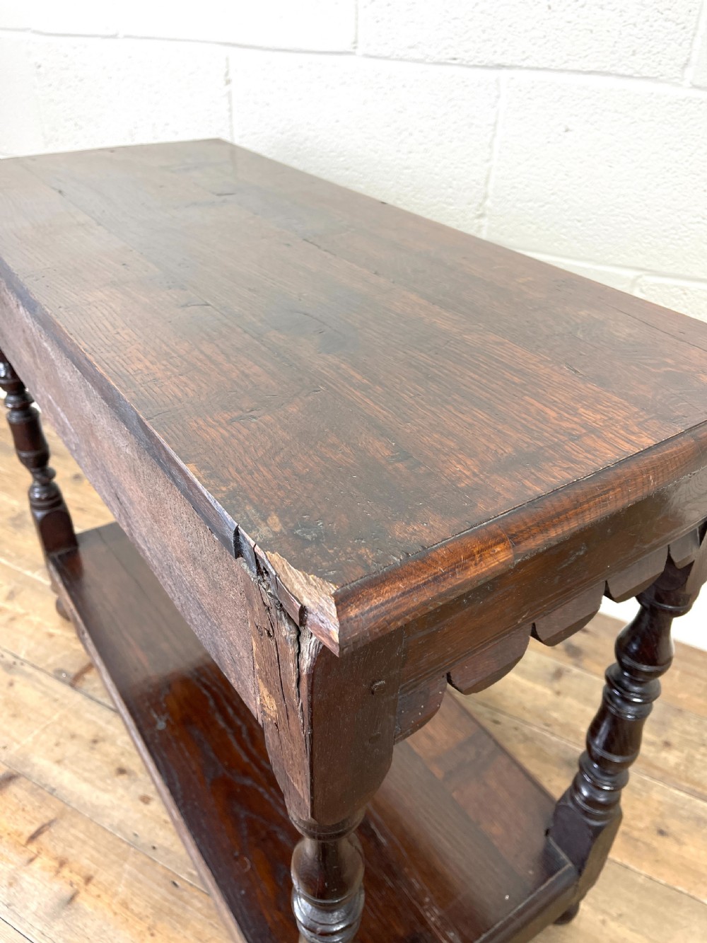 Victorian Carved Oak Two Drawer Side Table View IX