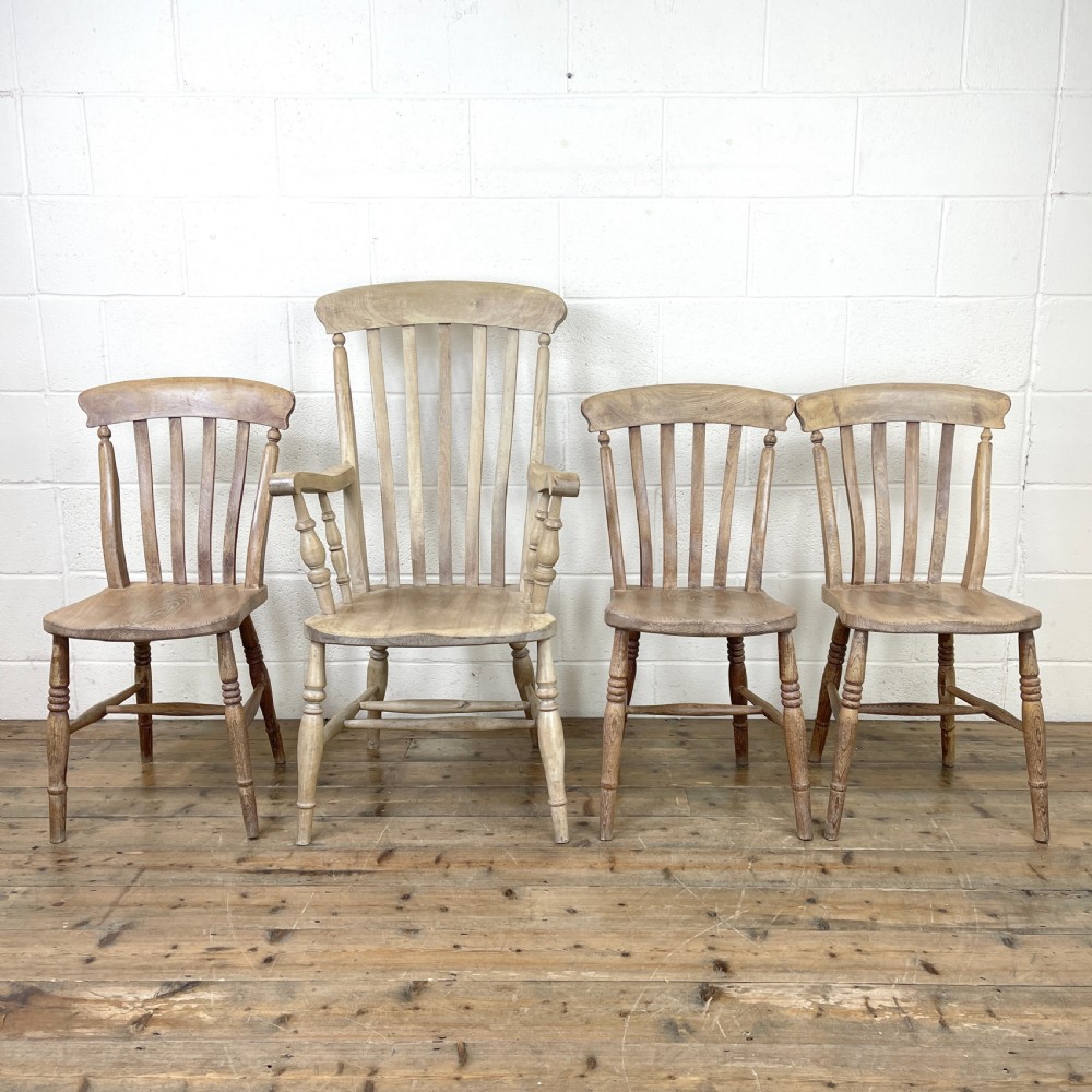 Set of Four Slat Back Antique Kitchen Chairs
