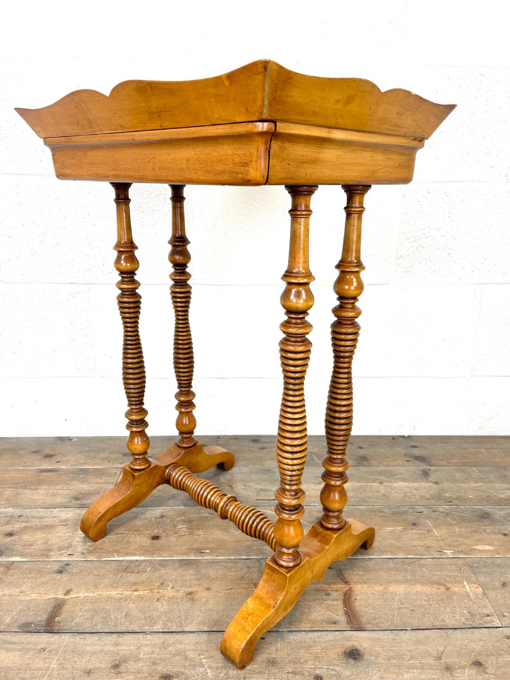 Antique Satin Birch Tray Top Side Table  View X