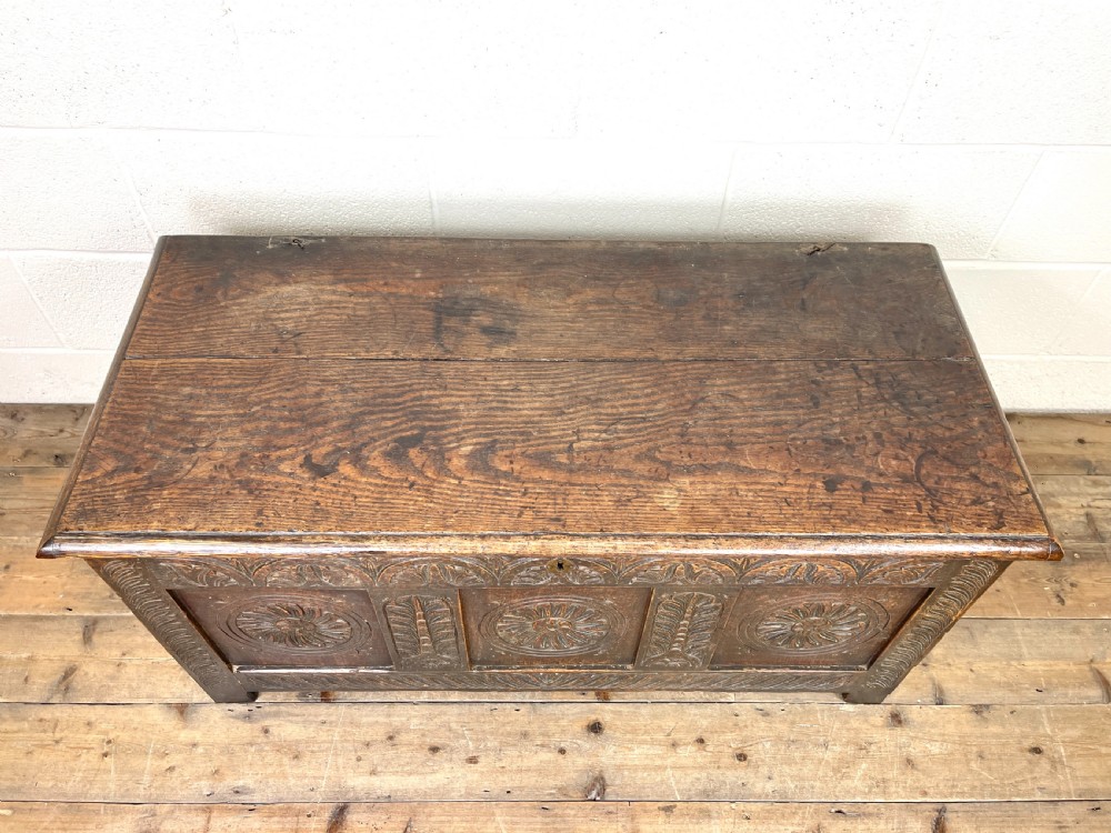Antique 18th Century Carved Oak Coffer View II