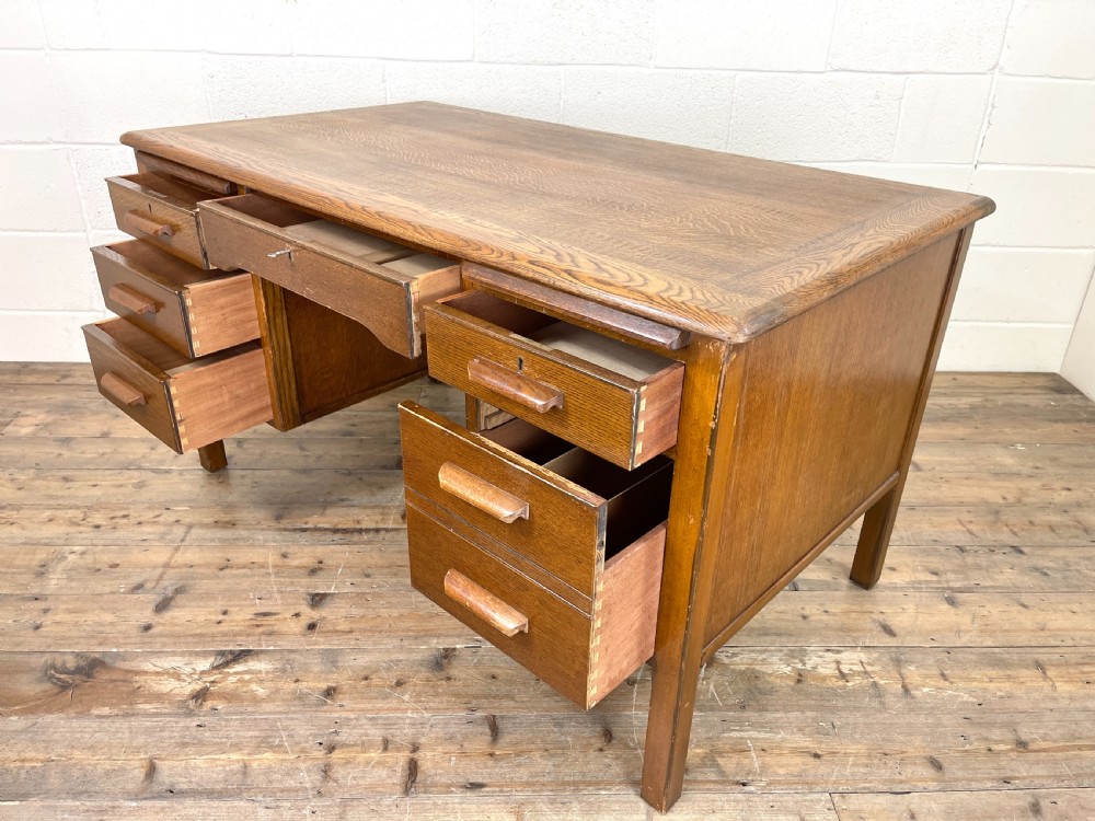 Early 20th Century Antique Oak Pedestal Desk View VII