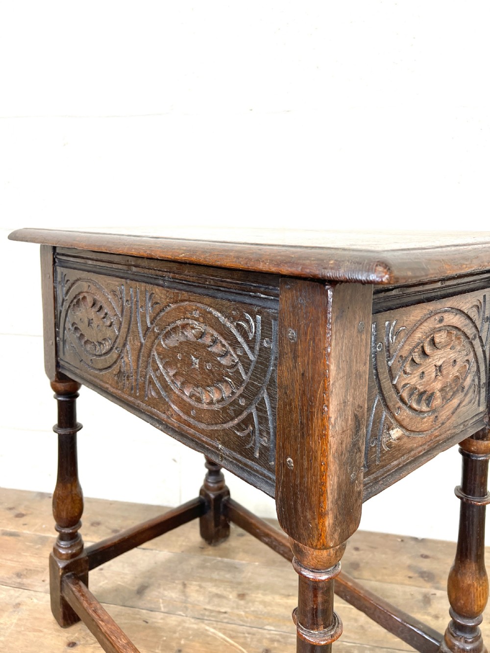 Antique Joined Oak Side Table with Storage View III