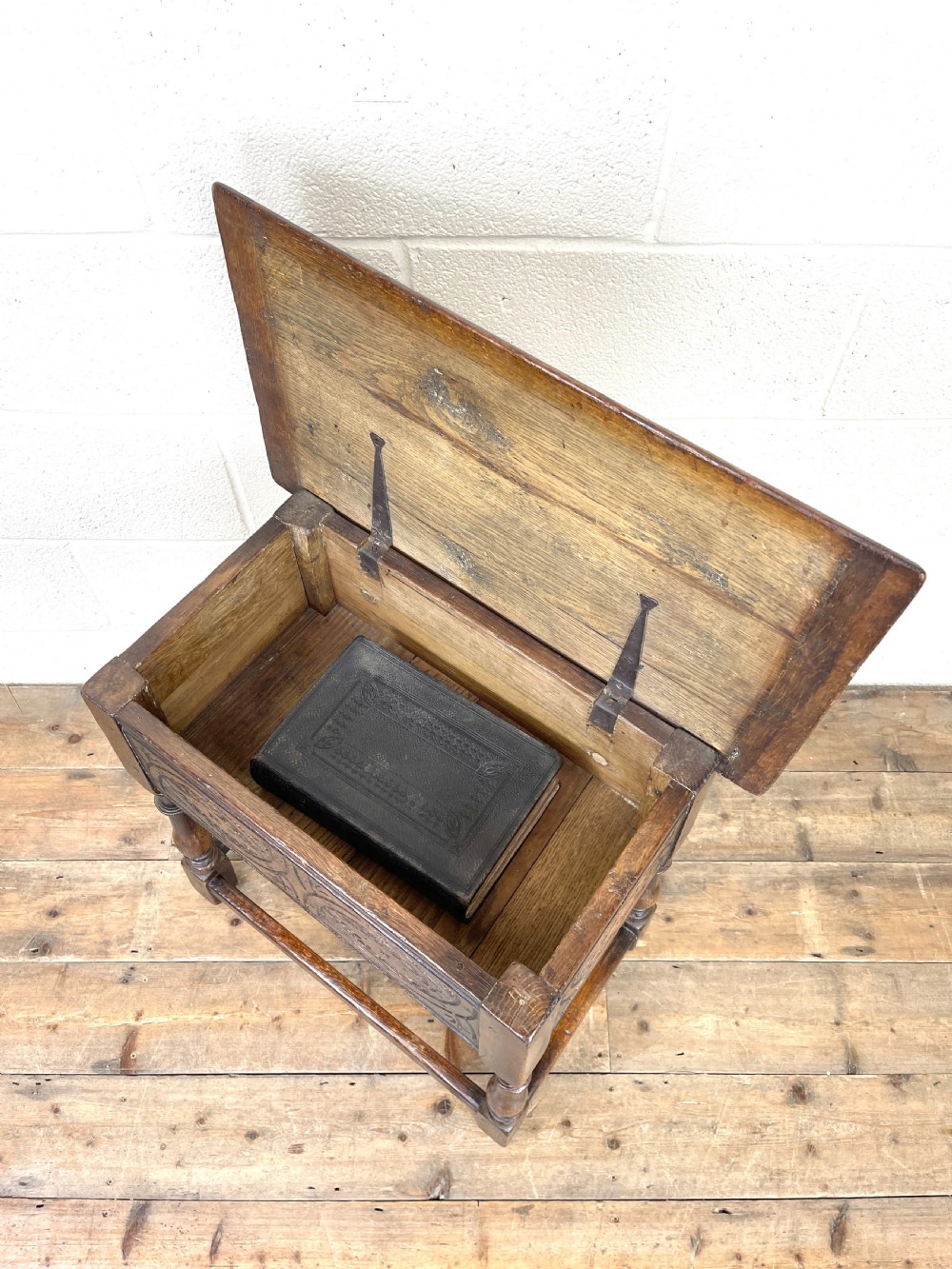Antique Joined Oak Side Table with Storage View VII