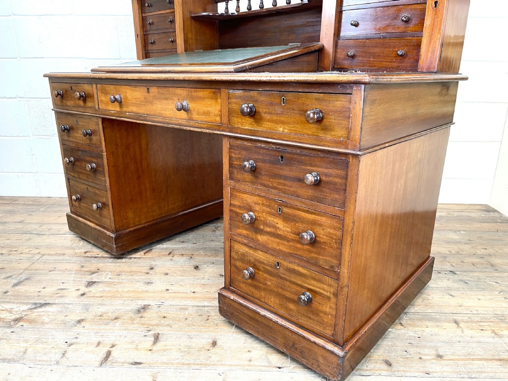 Large Victorian Mahogany Dickens Desk View IX