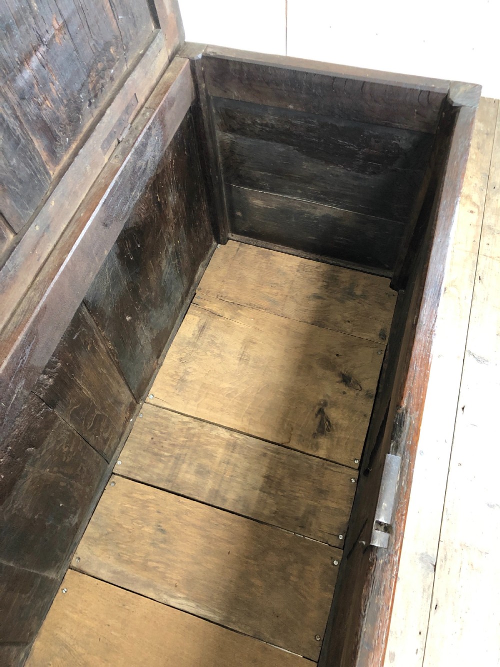 Antique 18th Century Oak Coffer with Three Panel Front View V