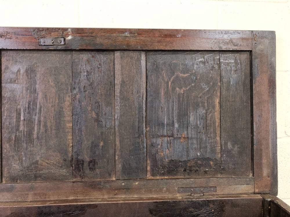 Antique 18th Century Oak Coffer with Three Panel Front View VII