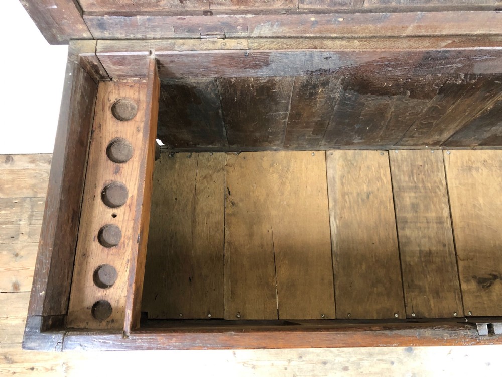 Antique 18th Century Oak Coffer with Three Panel Front View IX
