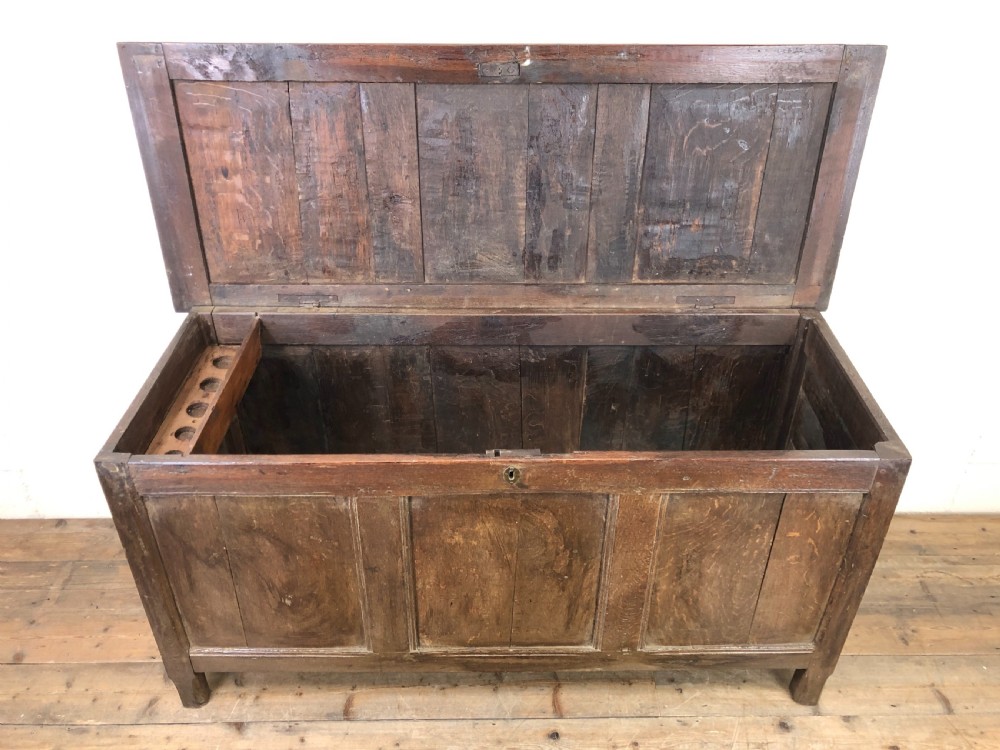 Antique 18th Century Oak Coffer with Three Panel Front View X