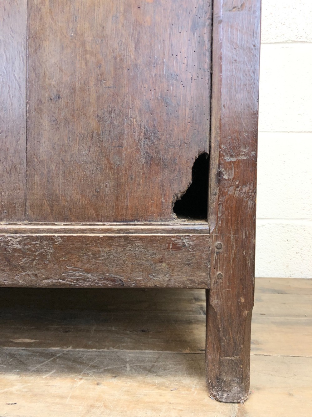 Antique 18th Century Oak Coffer with Three Panel Front View XII