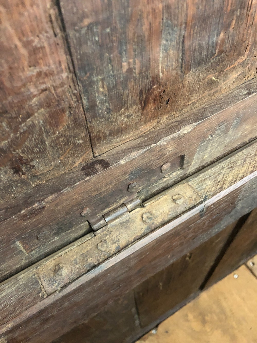 Antique 18th Century Oak Coffer with Three Panel Front View XIII
