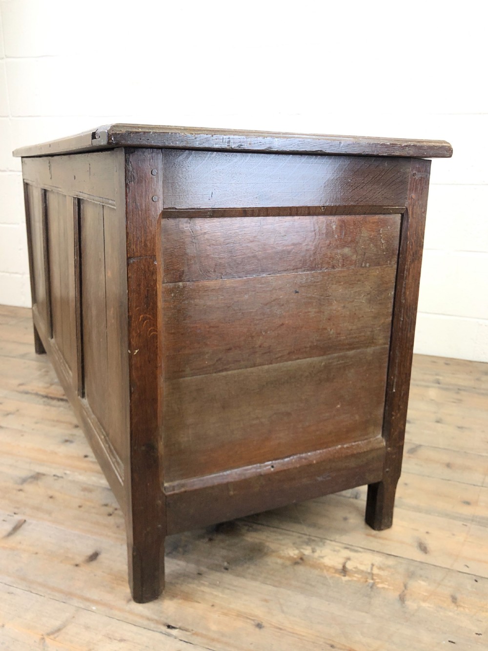 Antique 18th Century Oak Coffer with Three Panel Front View XIV