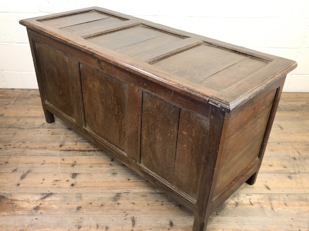 Antique 18th Century Oak Coffer with Three Panel Front View XV