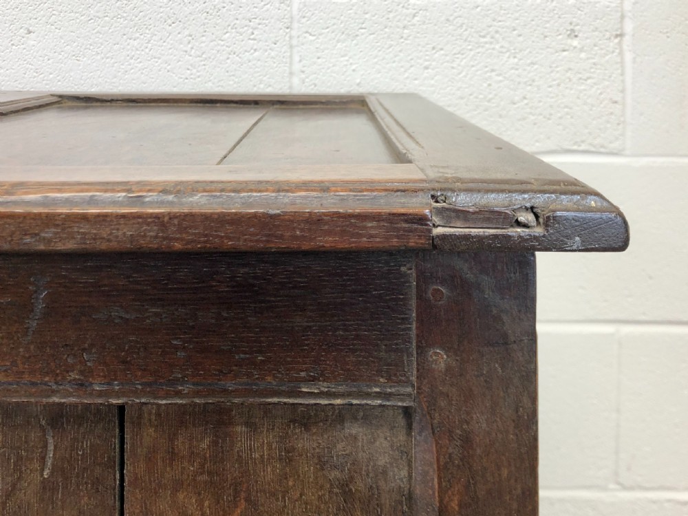 Antique 18th Century Oak Coffer with Three Panel Front View XVII