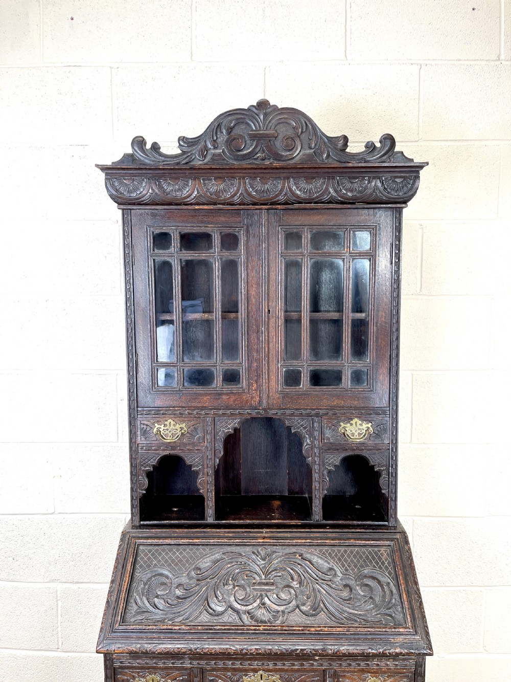 Antique Victorian Oak Bureau Bookcase View II