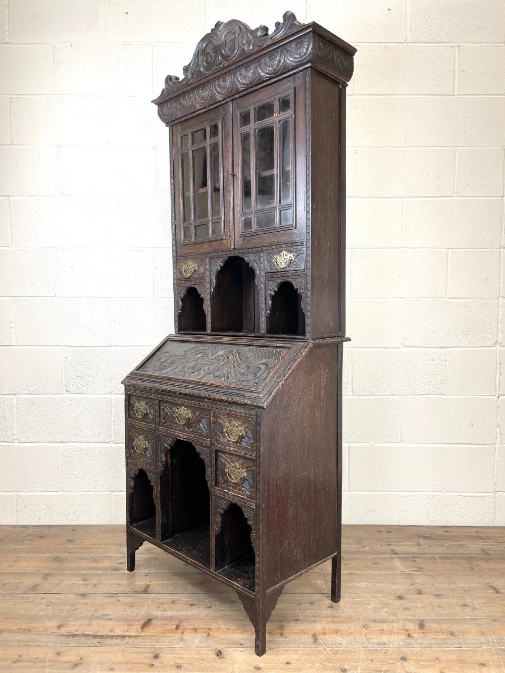 Antique Victorian Oak Bureau Bookcase View XII