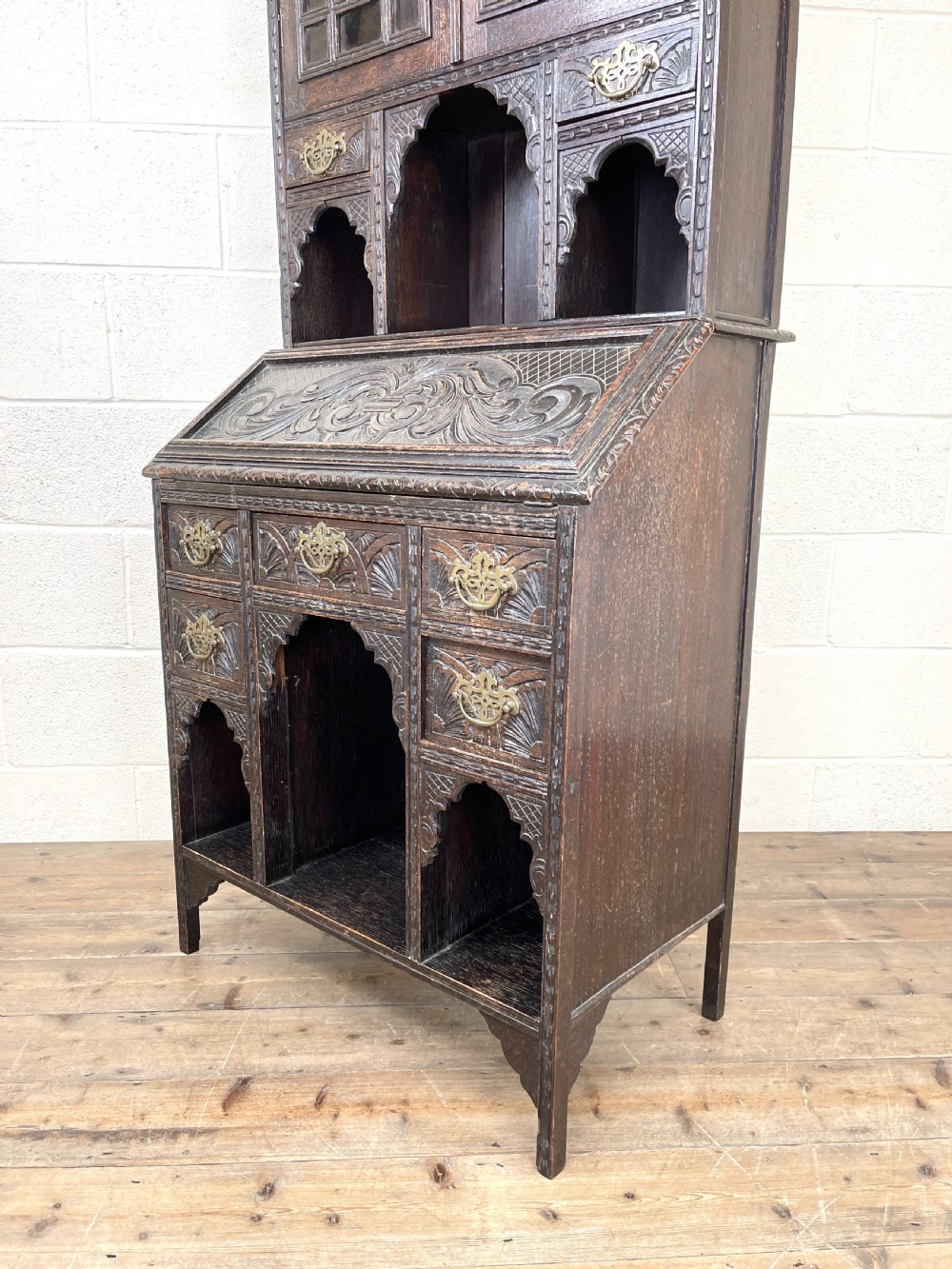 Antique Victorian Oak Bureau Bookcase View XIII
