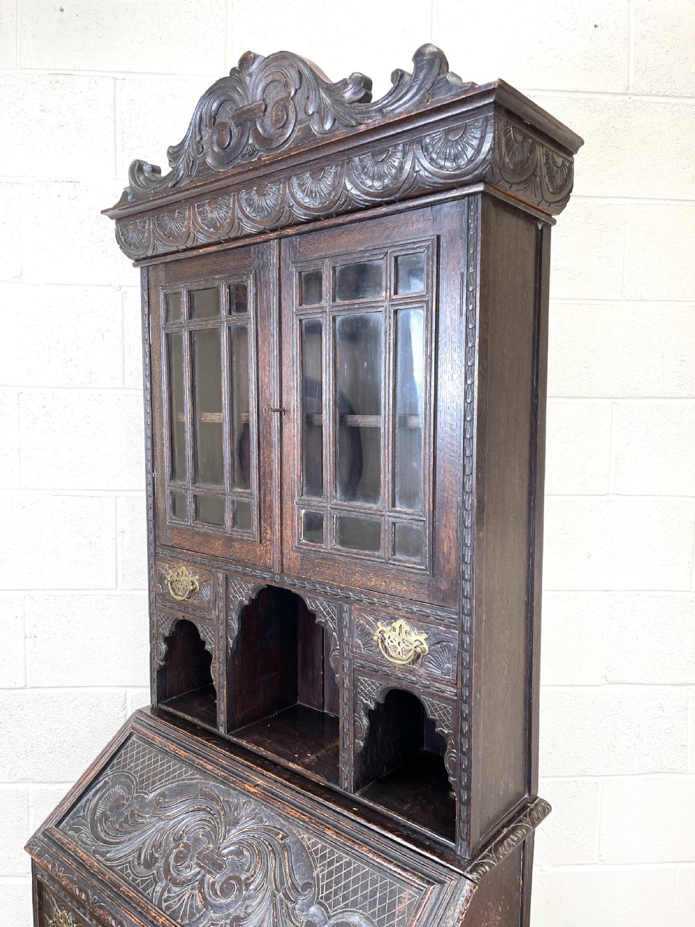 Antique Victorian Oak Bureau Bookcase View XIV