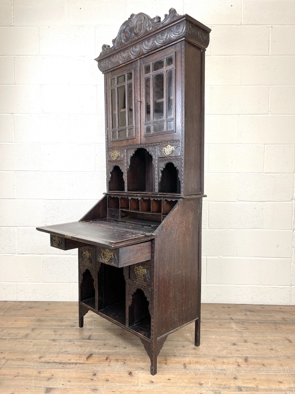 Antique Victorian Oak Bureau Bookcase View XV