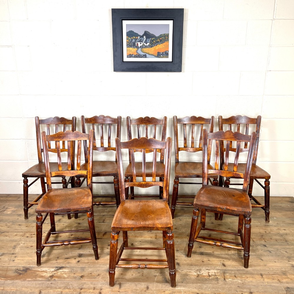 Set of Eight Antique Kitchen Chairs View II