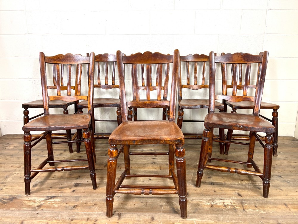Set of Eight Antique Kitchen Chairs