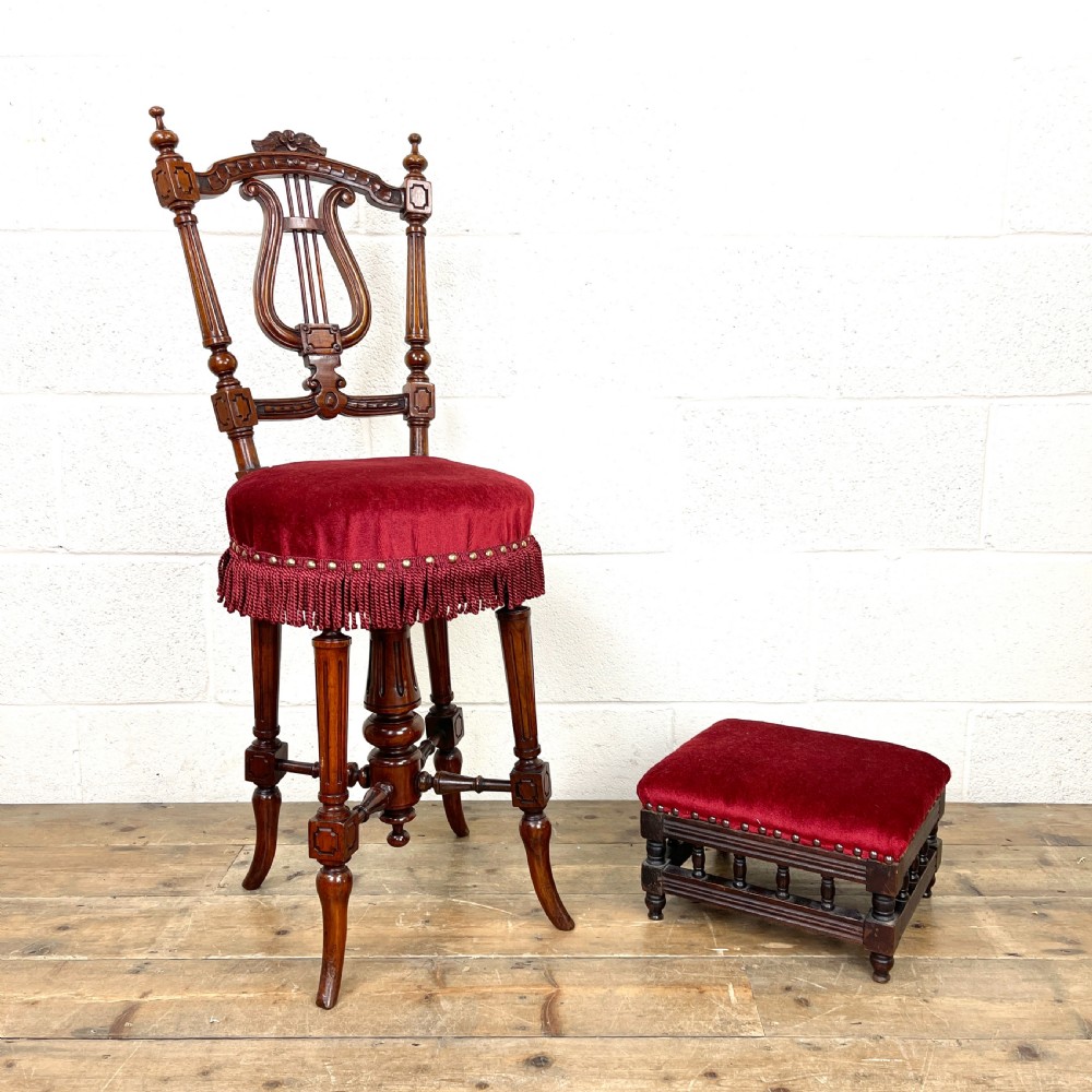 Antique Victorian Musician’s Stool and Footstool