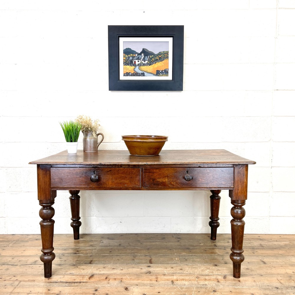 Antique Oak Farmhouse Kitchen Table View IV