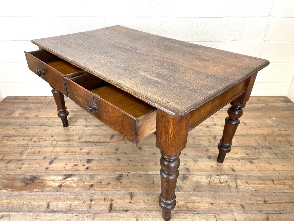 Antique Oak Farmhouse Kitchen Table View IX