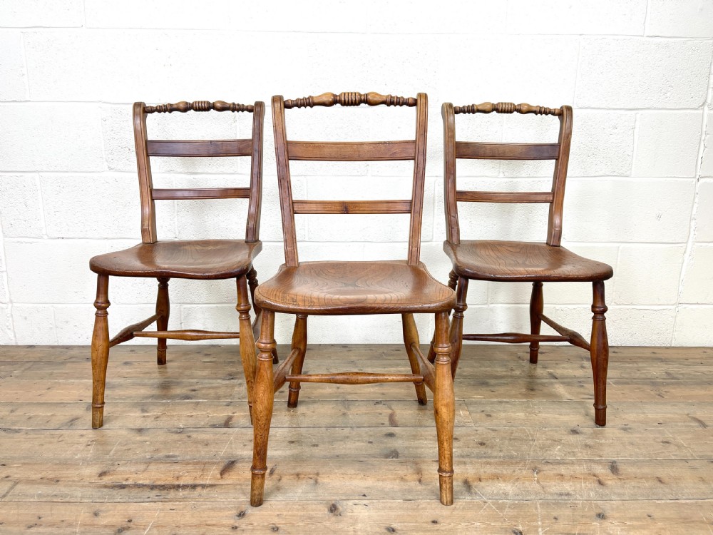 Set of Three Antique Elm Chairs View II