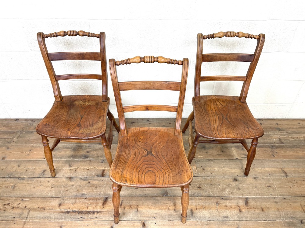 Set of Three Antique Elm Chairs View III