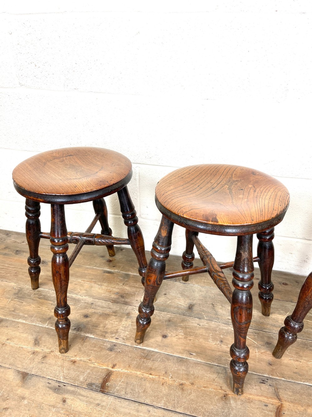 Set of Four Antique Elm Stools View III