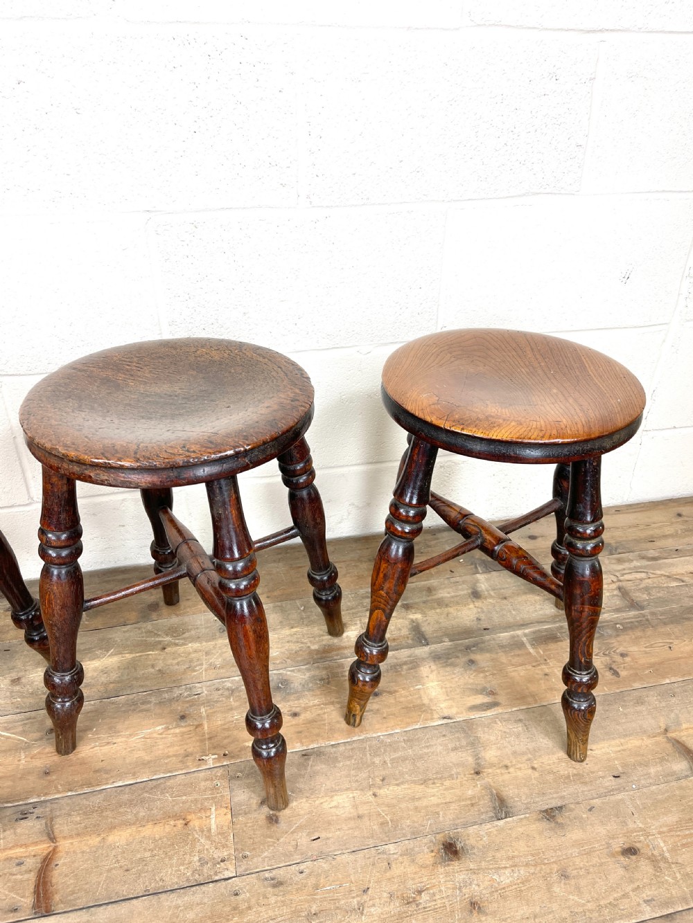 Set of Four Antique Elm Stools View IV