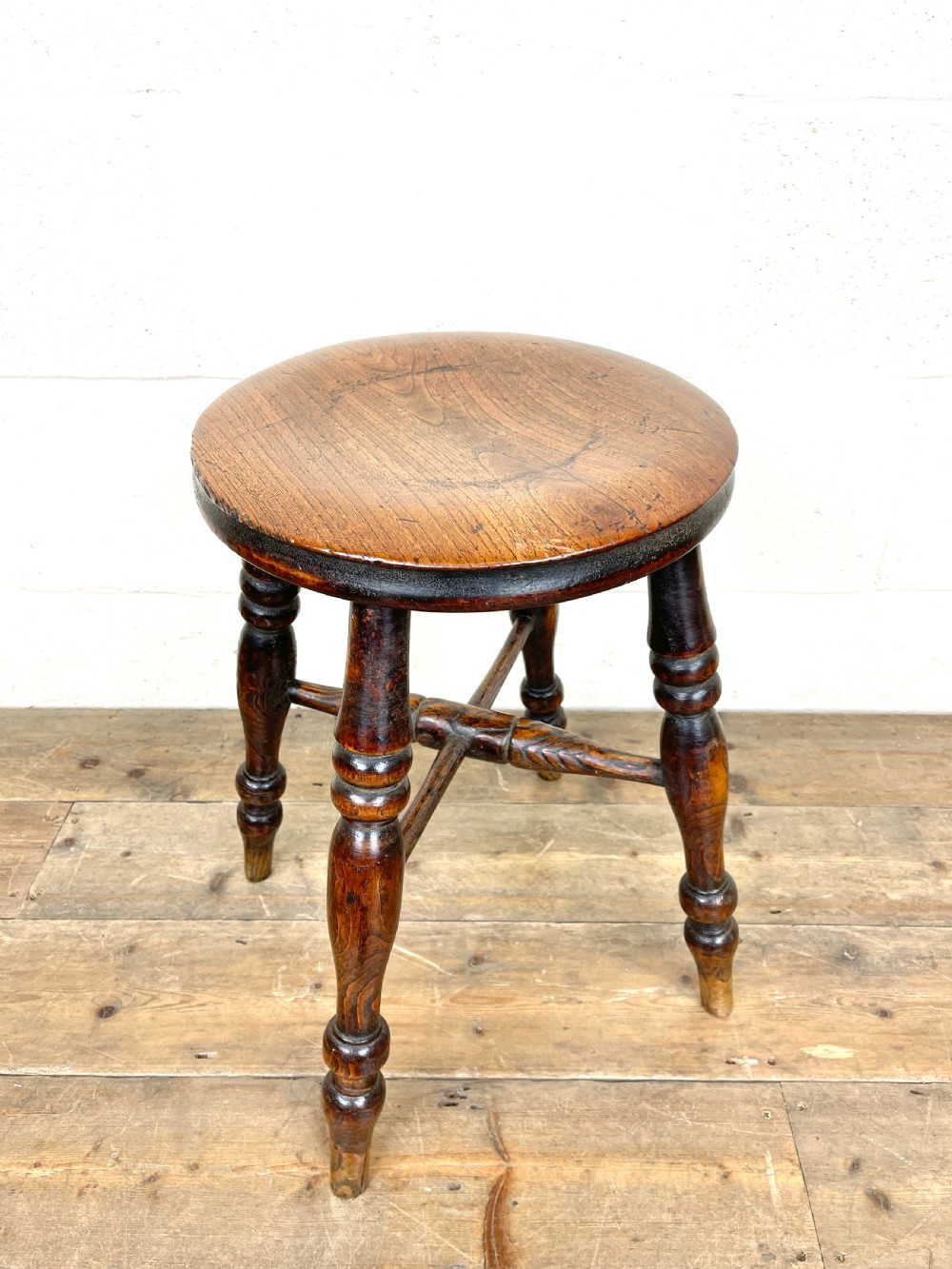 Set of Four Antique Elm Stools View VI