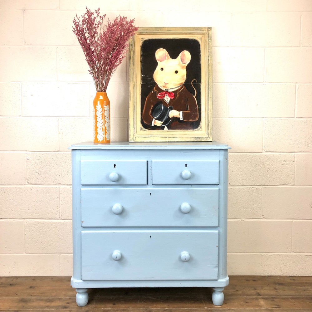 SMALL VICTORIAN BLUE PINE PAINTED CHEST OF DRAWERS View II