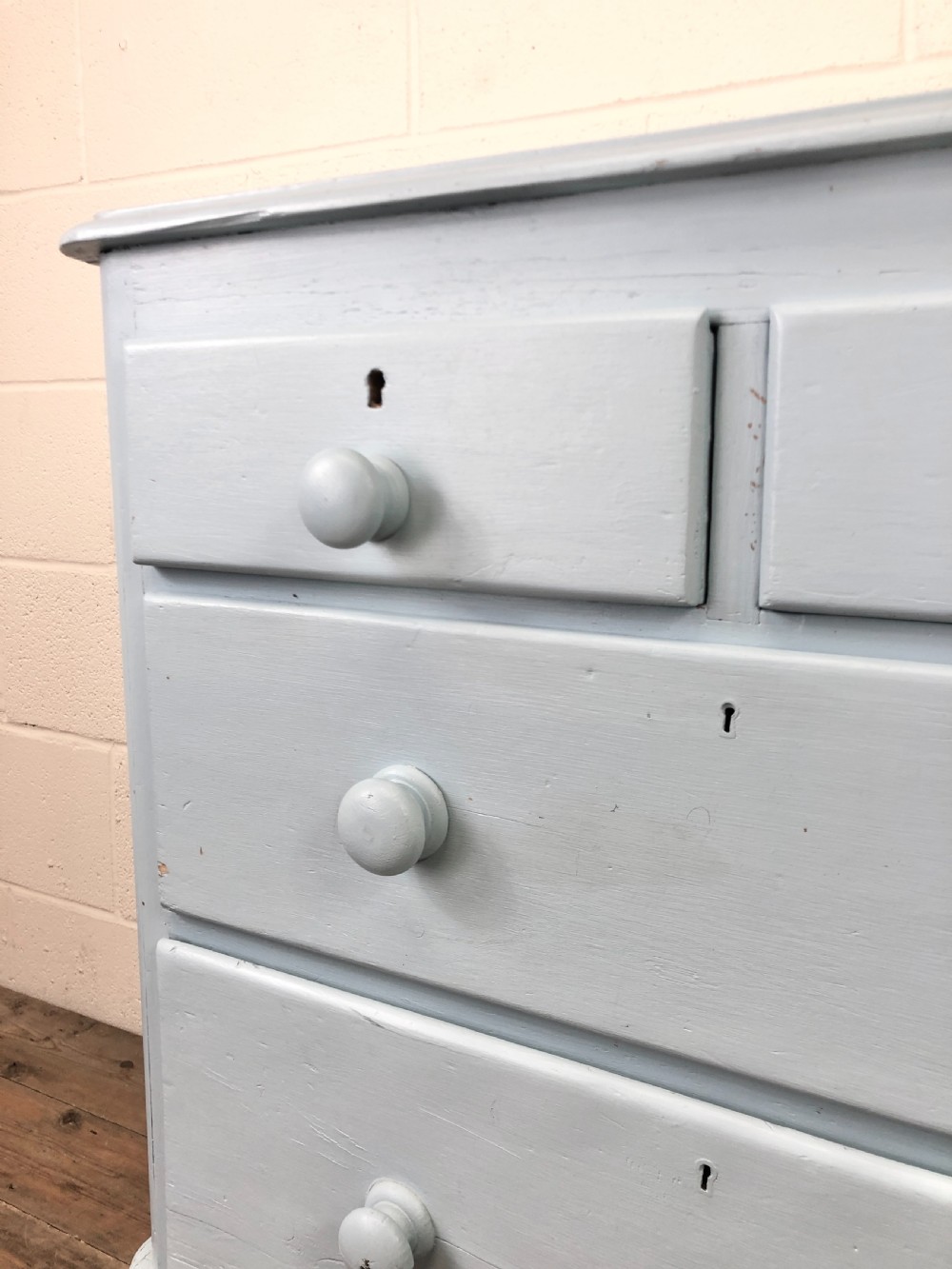SMALL VICTORIAN BLUE PINE PAINTED CHEST OF DRAWERS View X