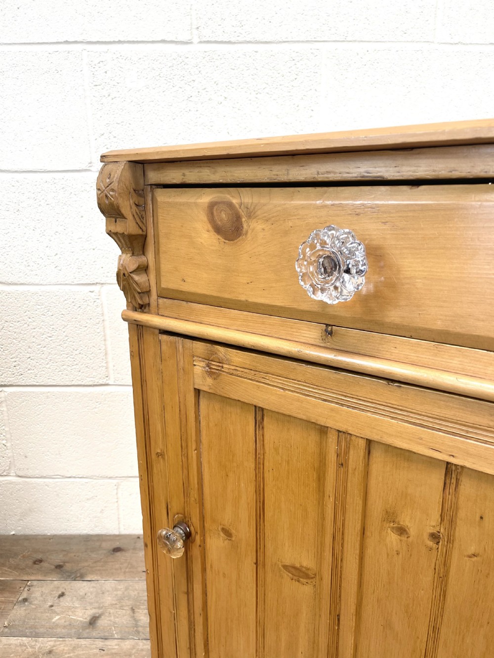 TWO SIMILAR ANTIQUE PINE BEDSIDE CUPBOARDS View II