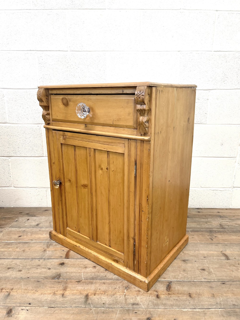 TWO SIMILAR ANTIQUE PINE BEDSIDE CUPBOARDS View III