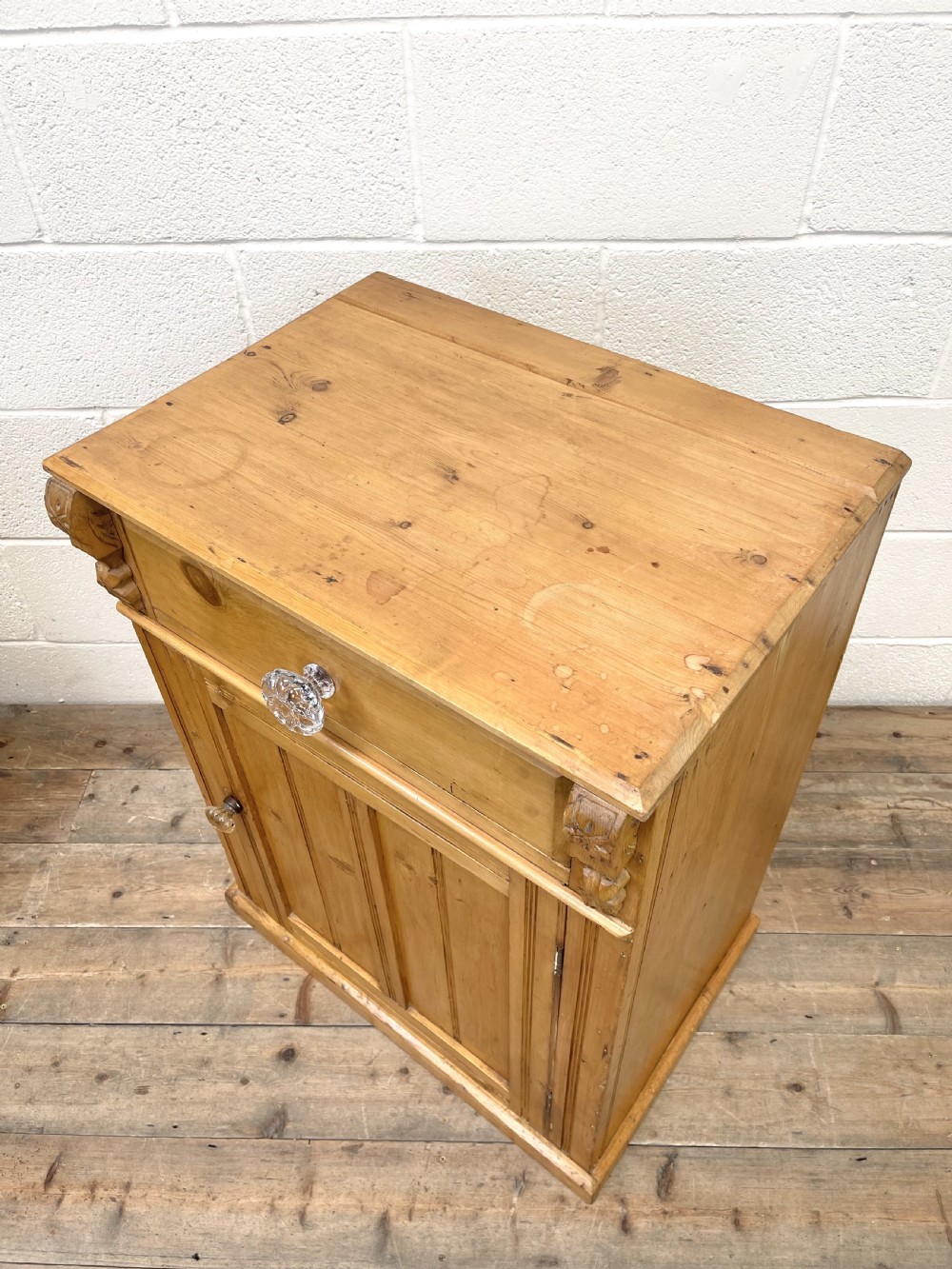 TWO SIMILAR ANTIQUE PINE BEDSIDE CUPBOARDS View IV