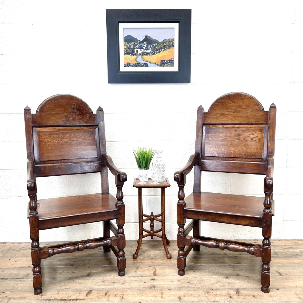 PAIR OF ANTIQUE OAK THRONE CHAIRS View X